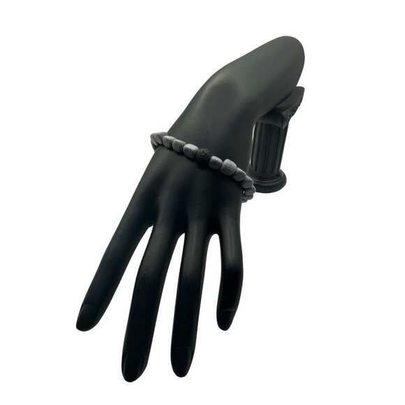 Gray Beaded Stretch Bracelet With Black Accent Stone - Picture 1 of 5